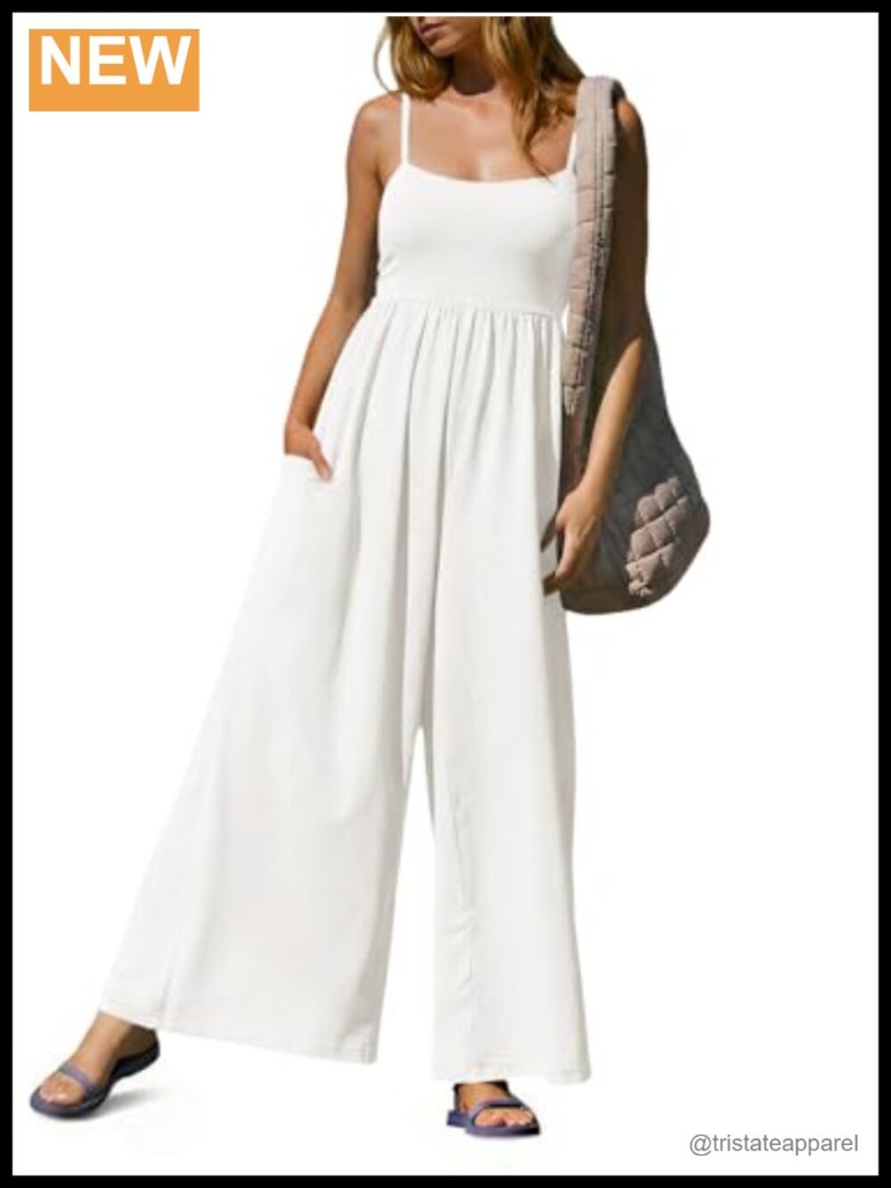 Womens Spaghetti Strap Wide Leg Jumpsuit Loose Overalls Pockets Sleeveless